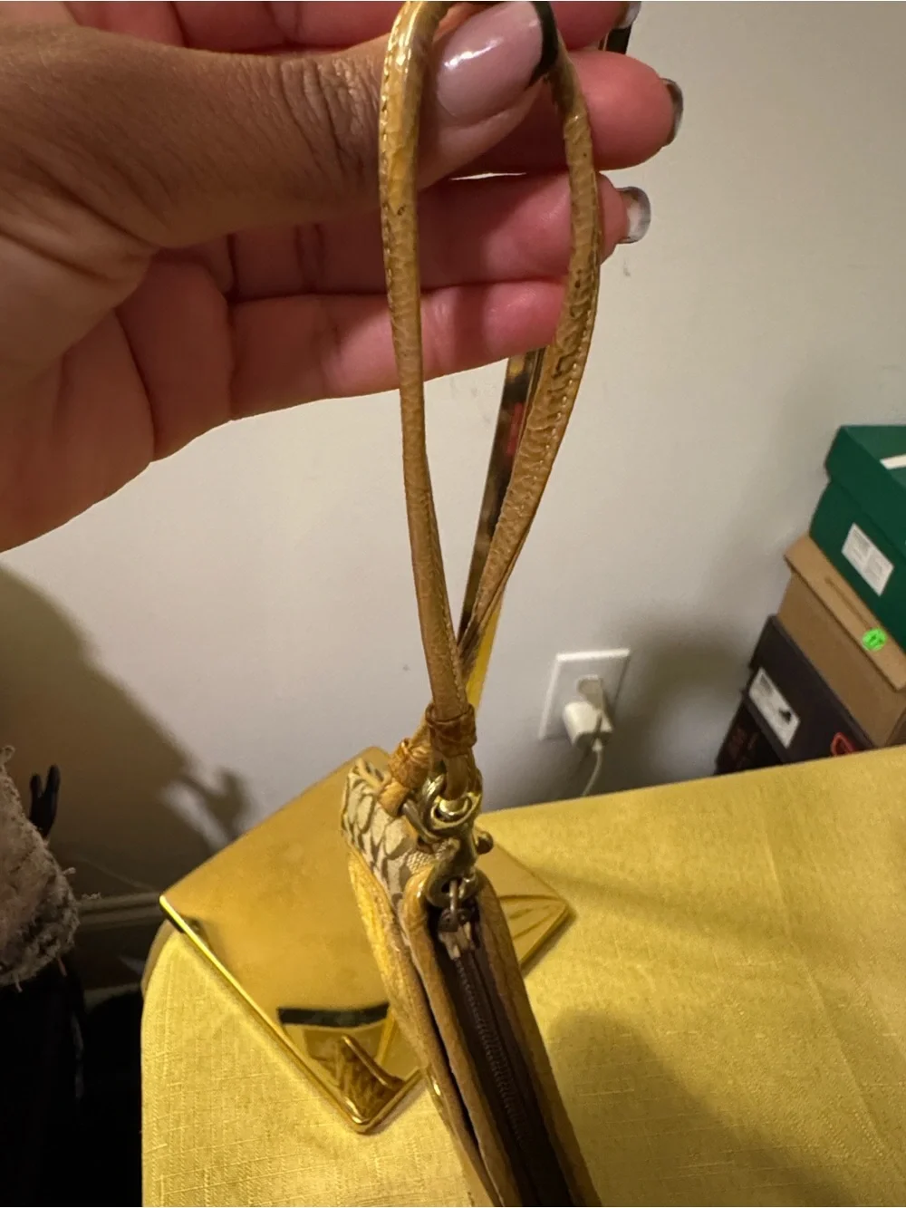 Coach Signature Mini Wristlet in Brown and Tan